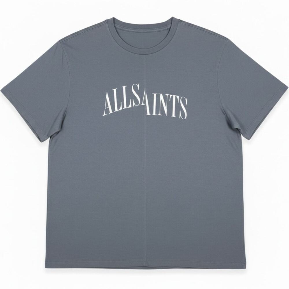Allsaints Dropout Split Logo Men's Medium Blue T-Shirt Boxy Oversized Casual